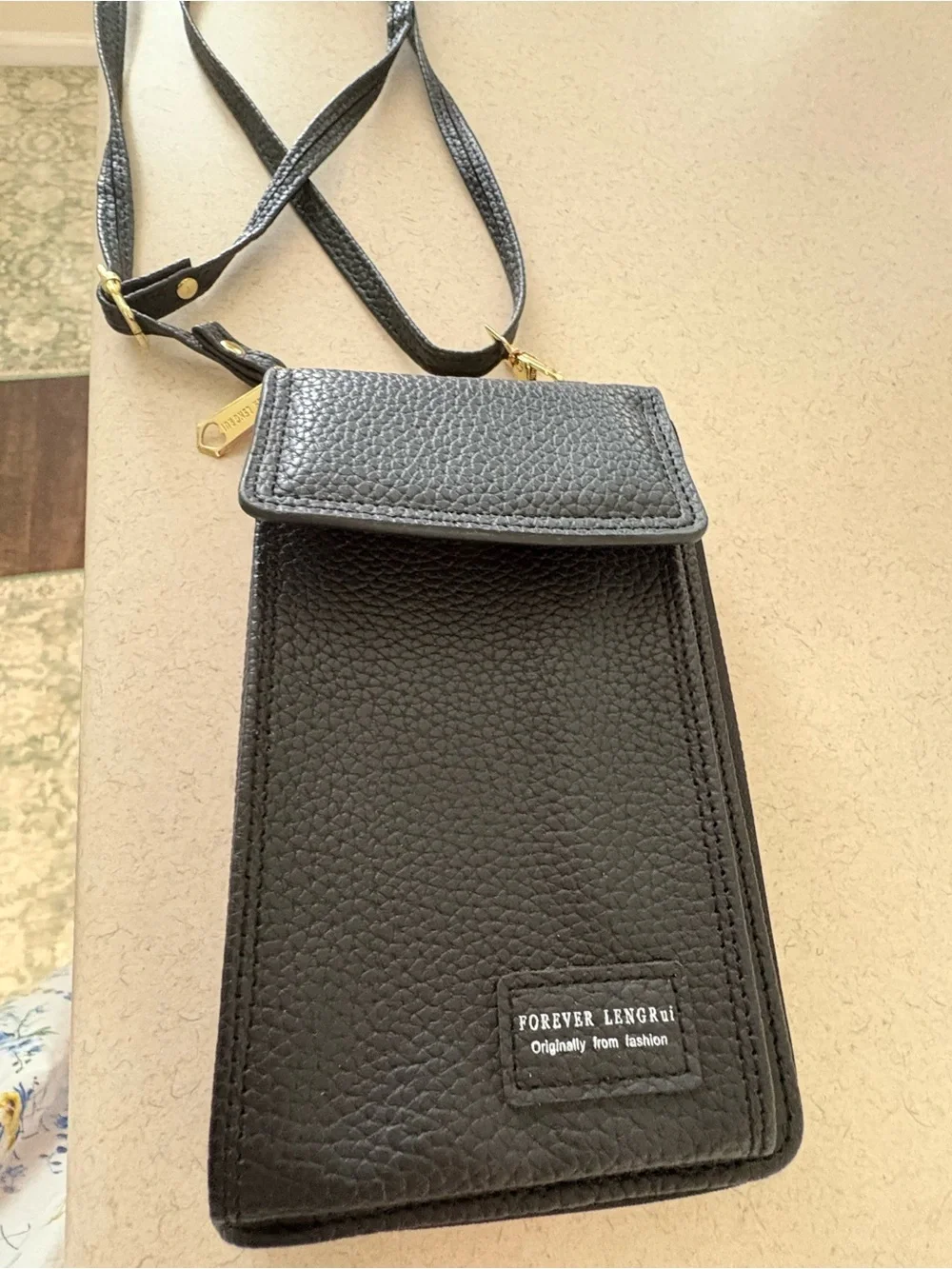 Forever Link Black Pebbled Crossbody Phone Pouch with Flap
